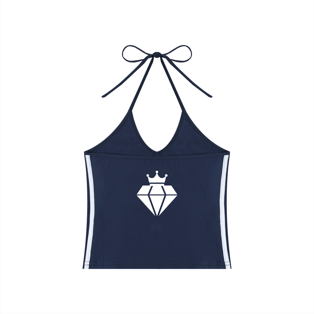 Women's Color Block Halter Crop Tank Top