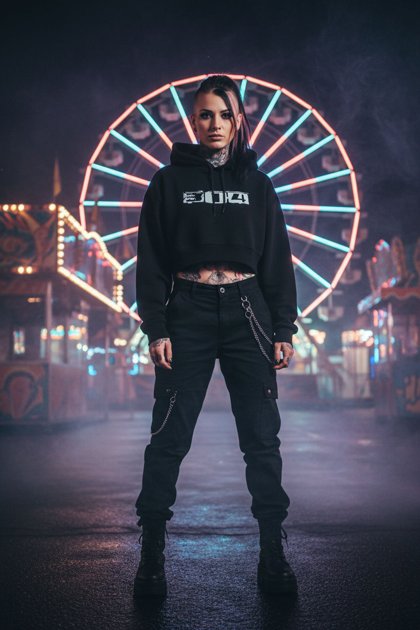 314 cropped hoodie front - dark carnival lifestyle