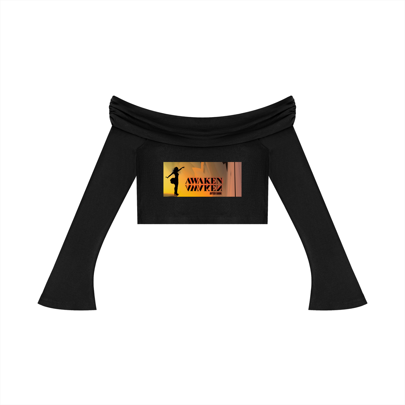 After Dark - Women's Off-the-Shoulder Bell Sleeve Crop T-Shirt
