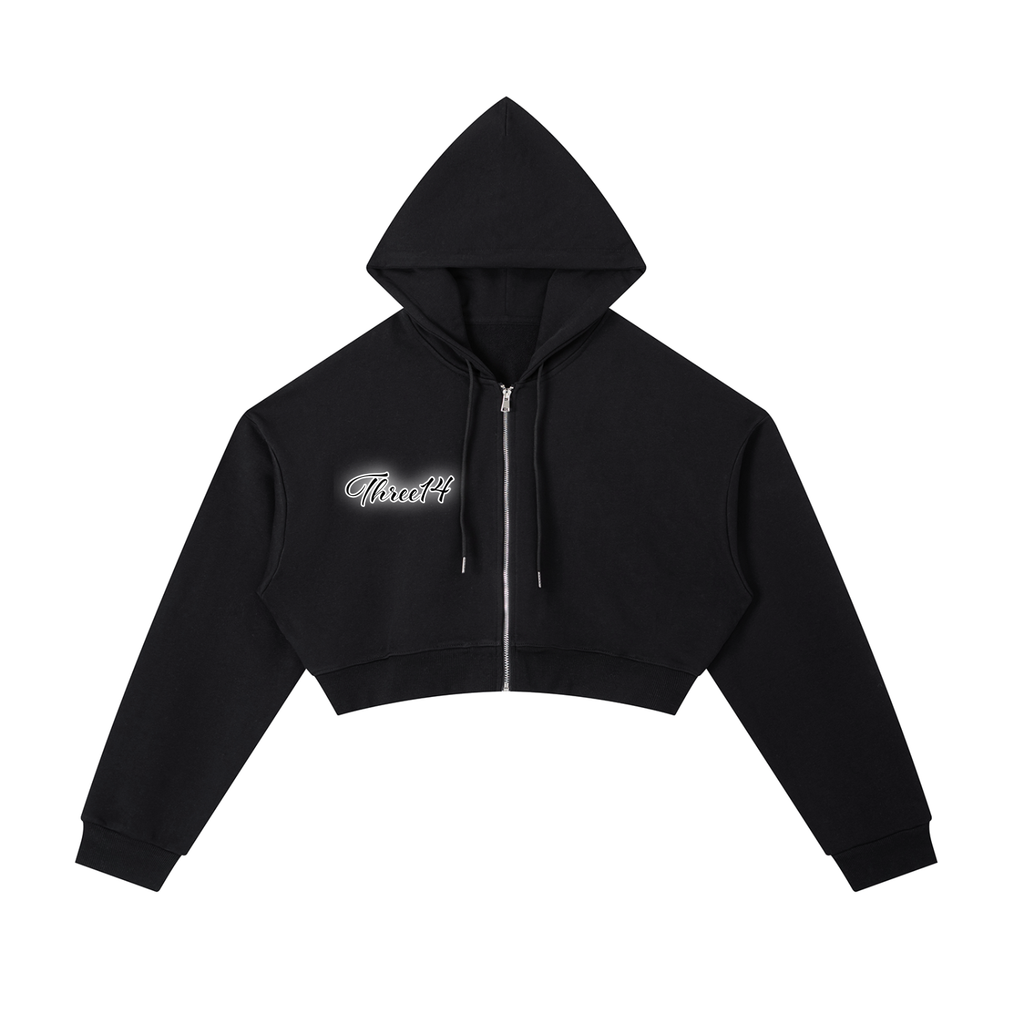 Porcelain - Essential Cropped Zip-Up Hoodie