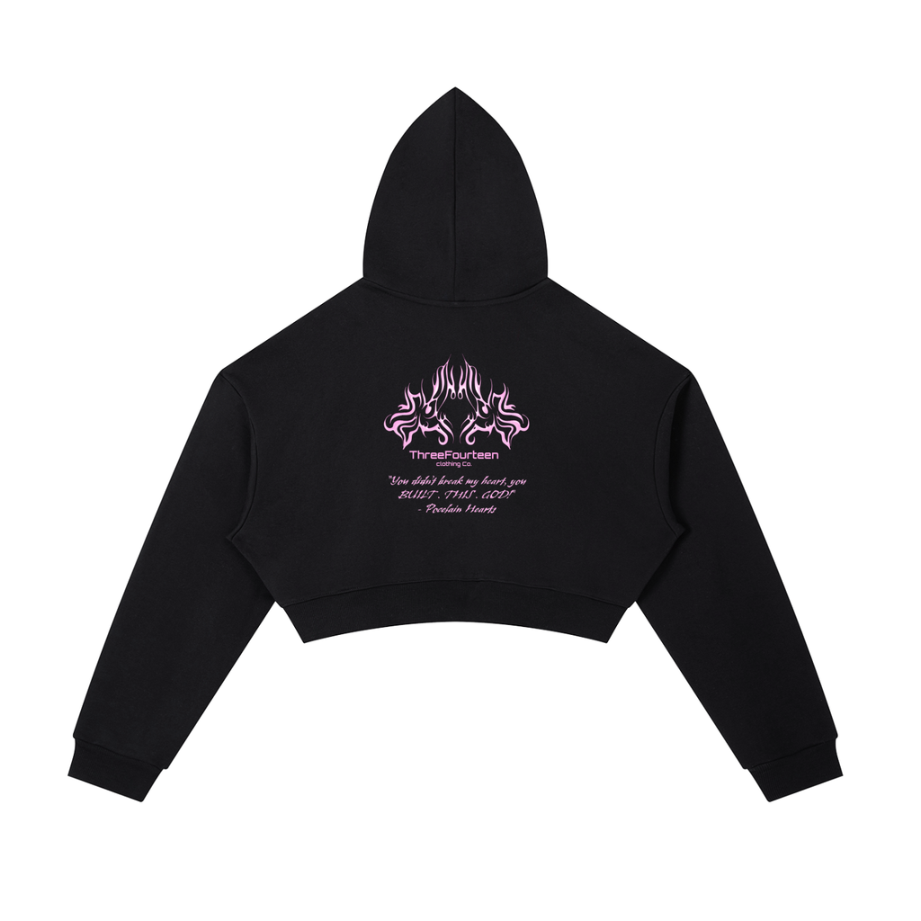 Porcelain - Essential Cropped Zip-Up Hoodie