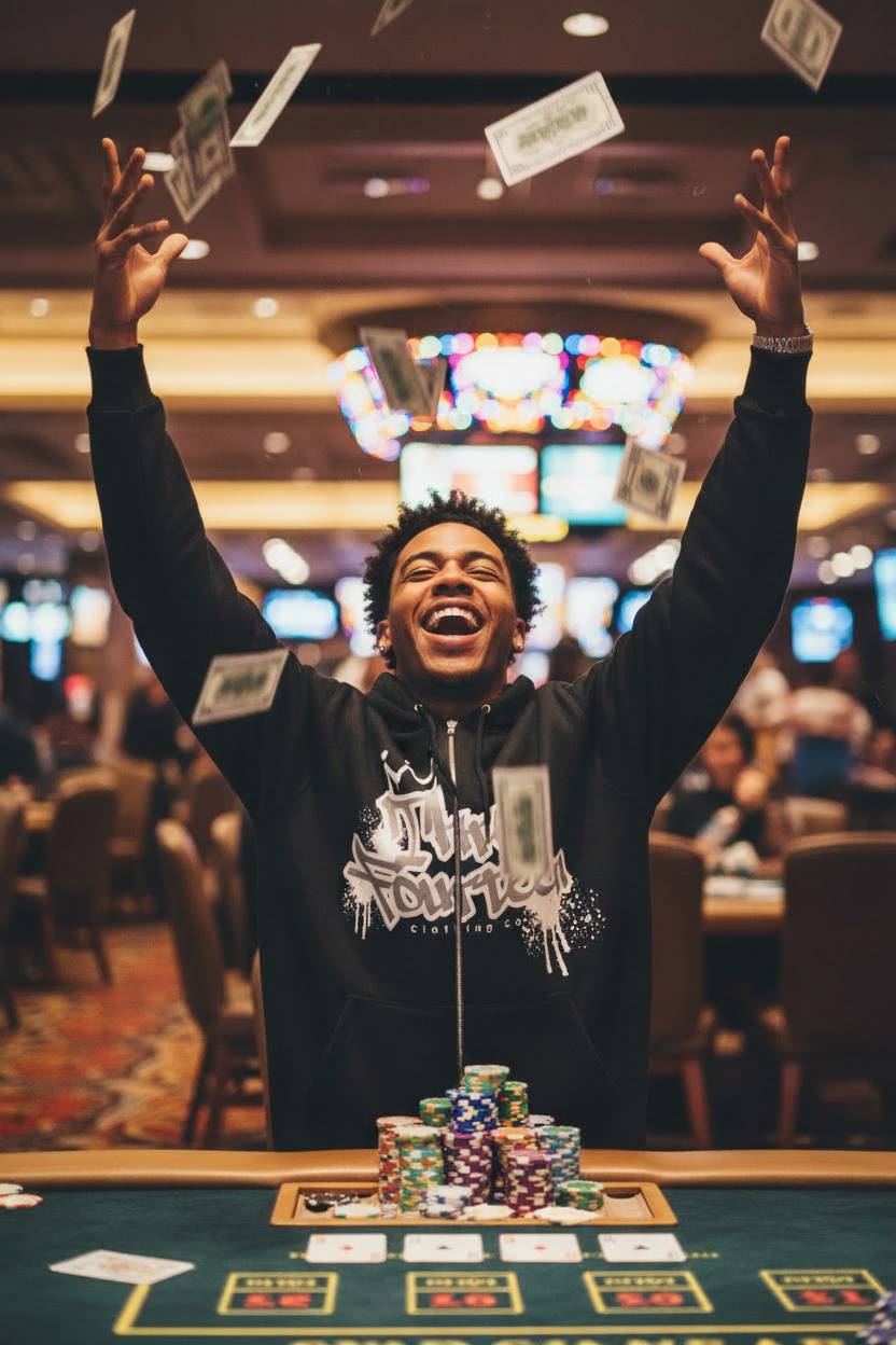 Casino Winner Three Fourteen Hoodie Logo Visible