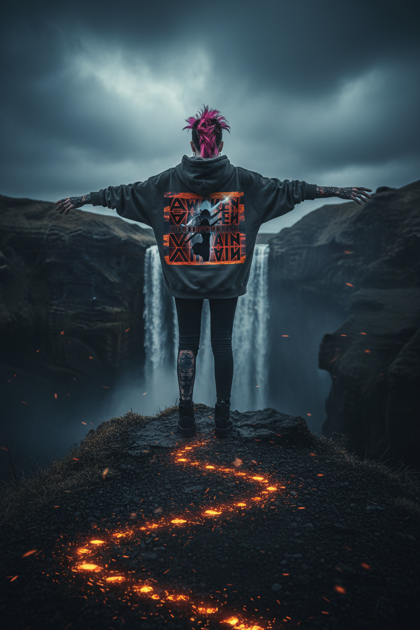 Cliff - grey Awaken Villain boxy hoodie - ember trail