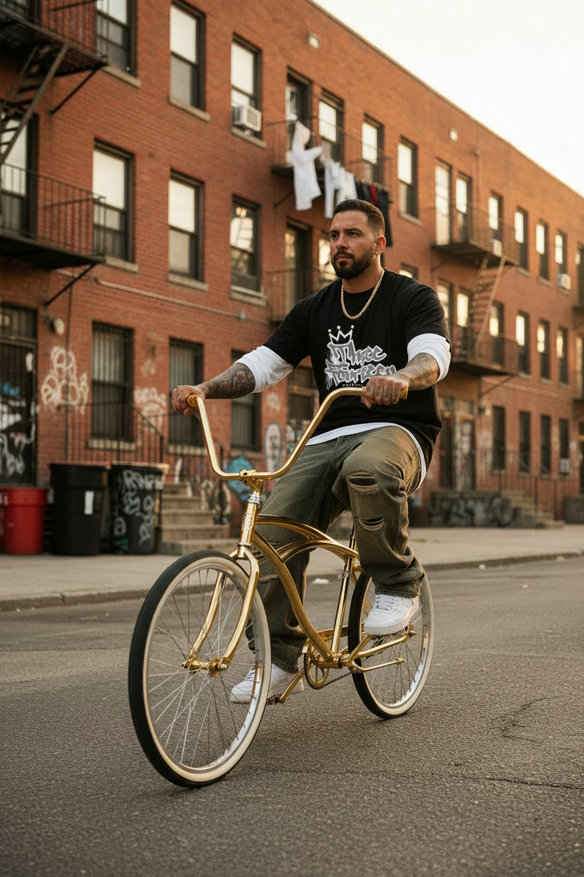 Close up logo focus on lowrider bike shot