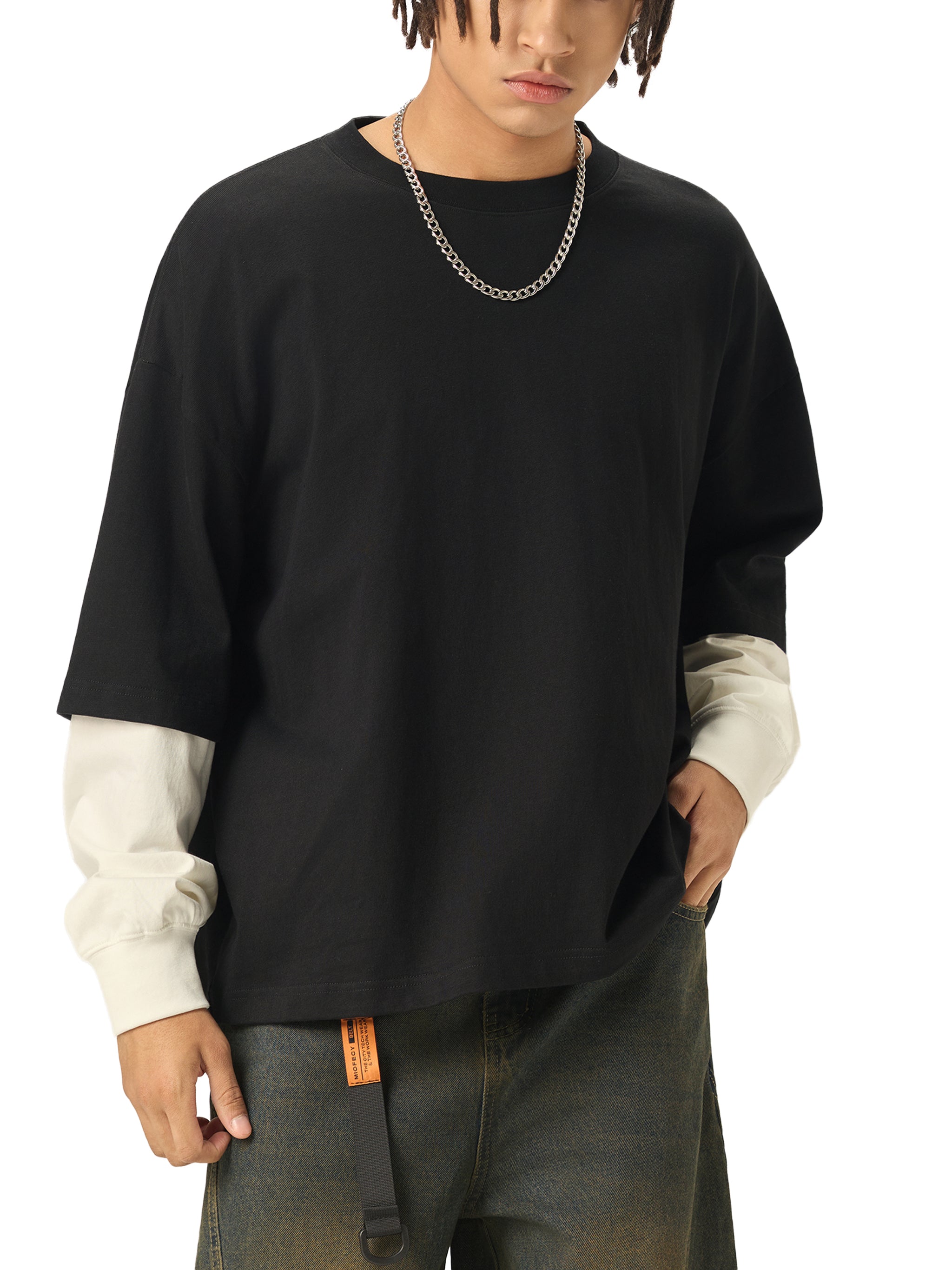 314 Street Scribe Layered Contrast Long Sleeve Cotton T-Shirt