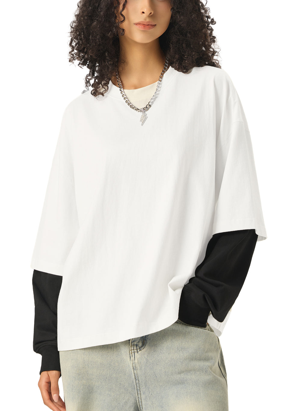 314 Street Scribe Layered Contrast Long Sleeve Cotton T-Shirt