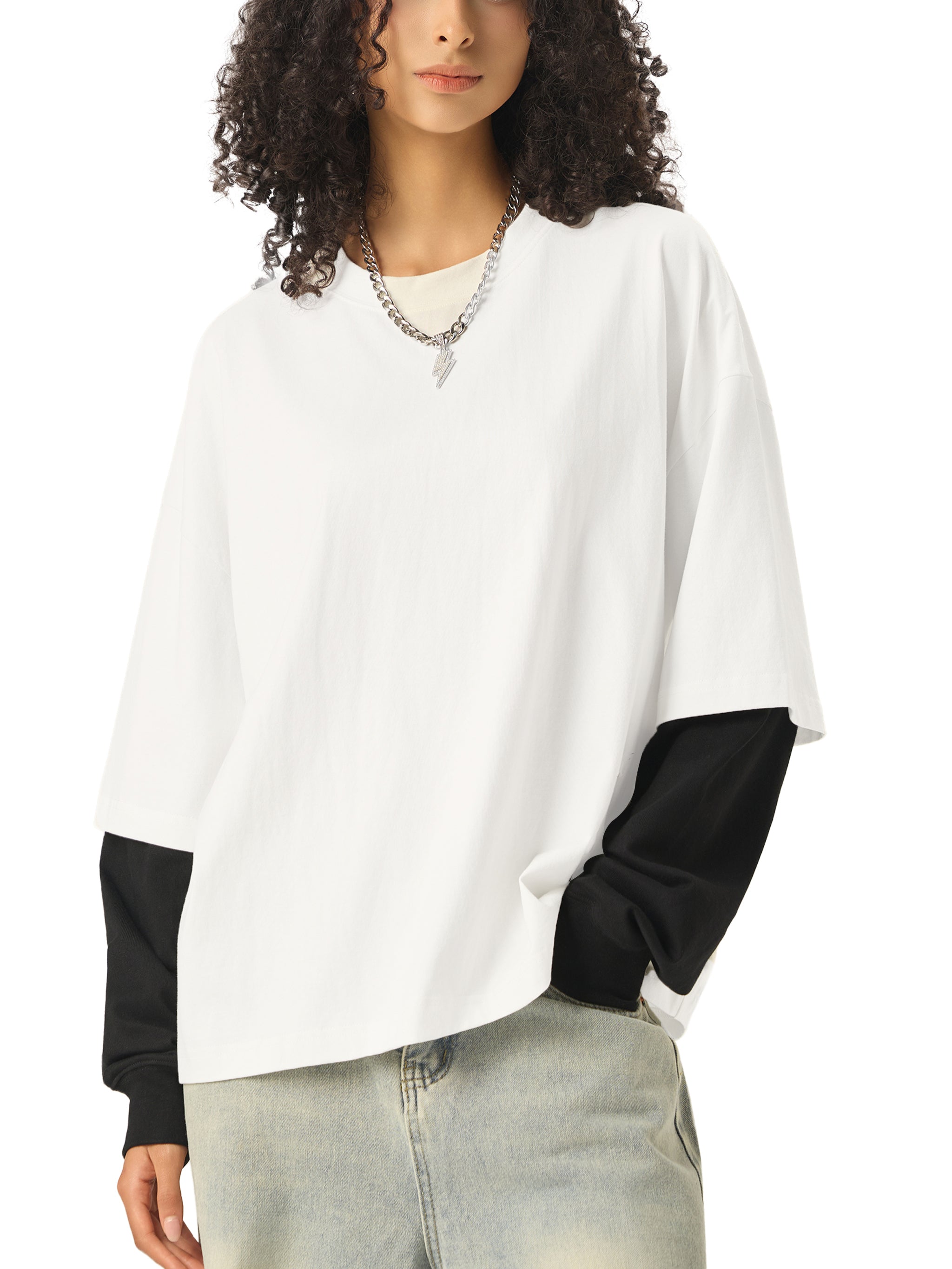 314 Street Scribe Layered Contrast Long Sleeve Cotton T-Shirt