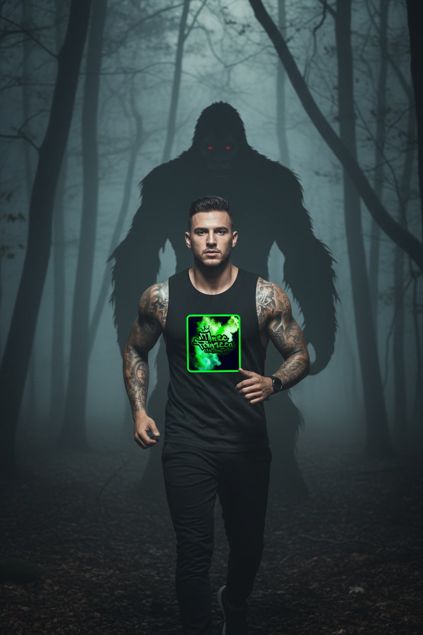 Running man - black tank - sasquatch